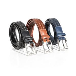 Black, brown and blue Stretch Braided Genuine Leather Belt
